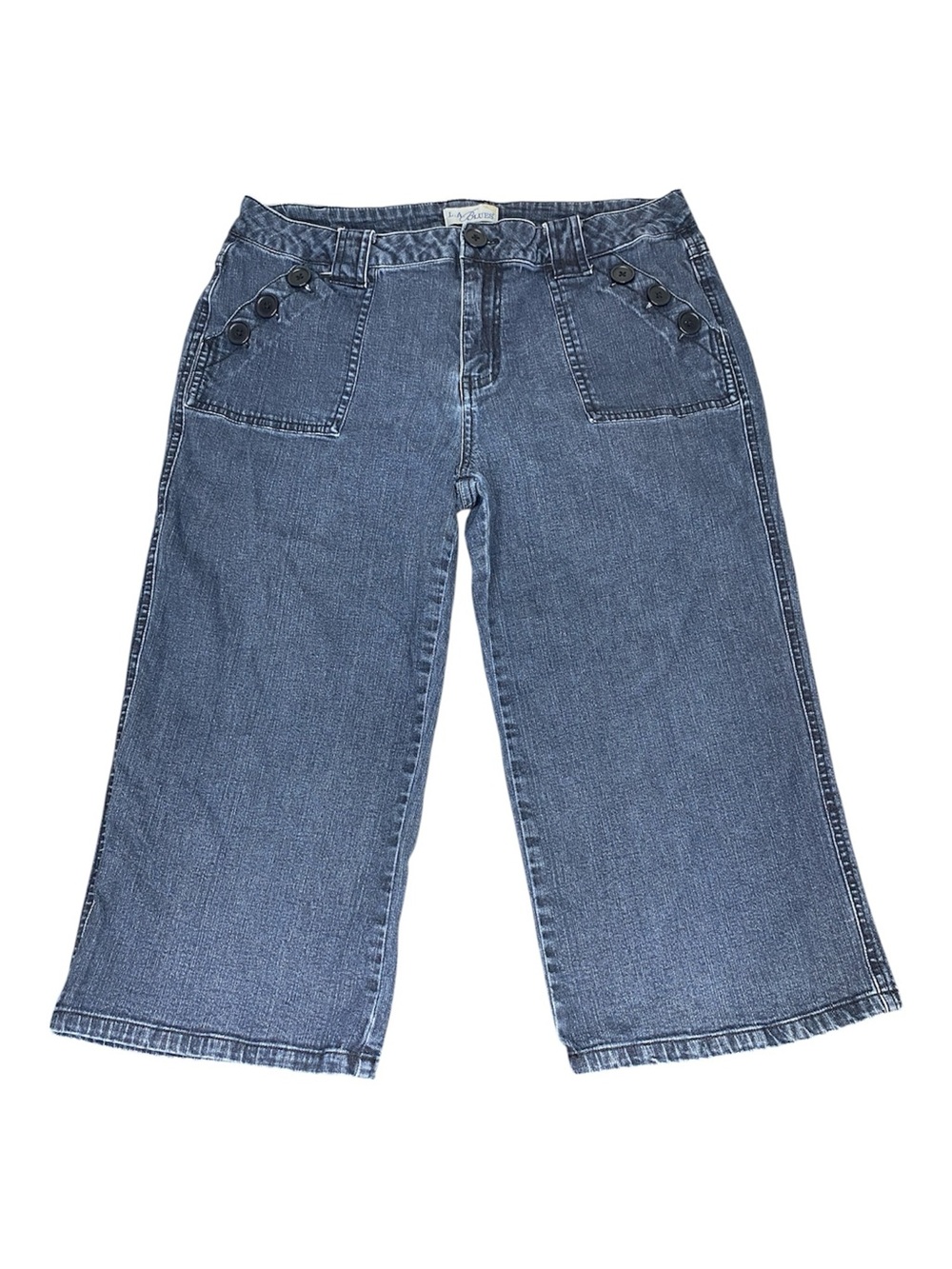 Vintage Y2K L.A. Blues Cropped Denim Capris Sailor Button Pockets Size 12